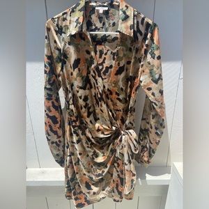 Long sleeve silk wrap dress